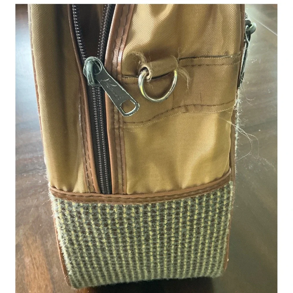 Vintage Travel Bag Tweed Carry On Luggage Brown Tan Weekend Duffel Bag